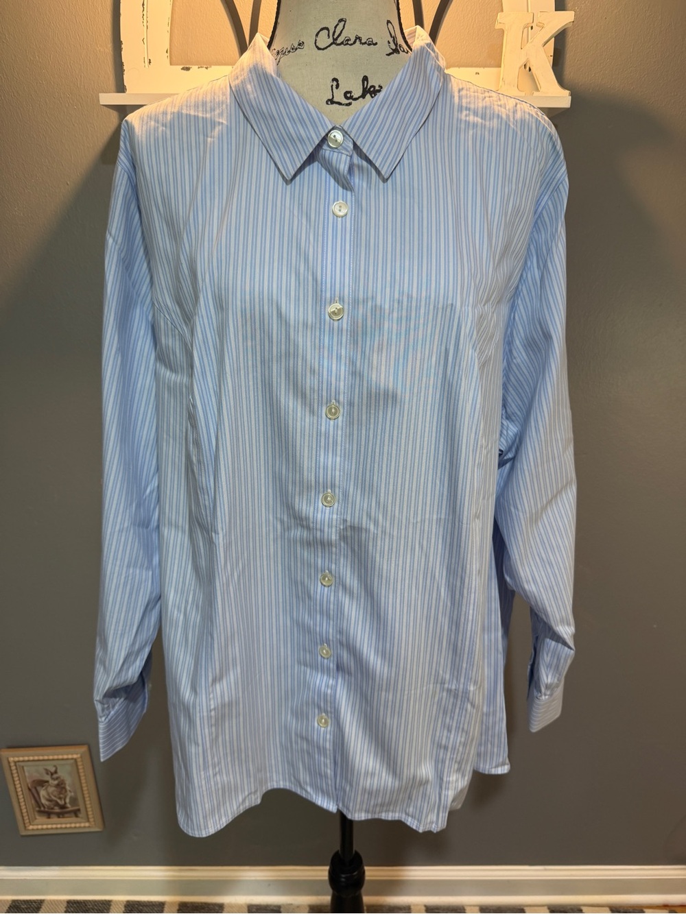 CATHERINES BLUE & WHITE PINSTRIPE DRESS SHIRT 2X